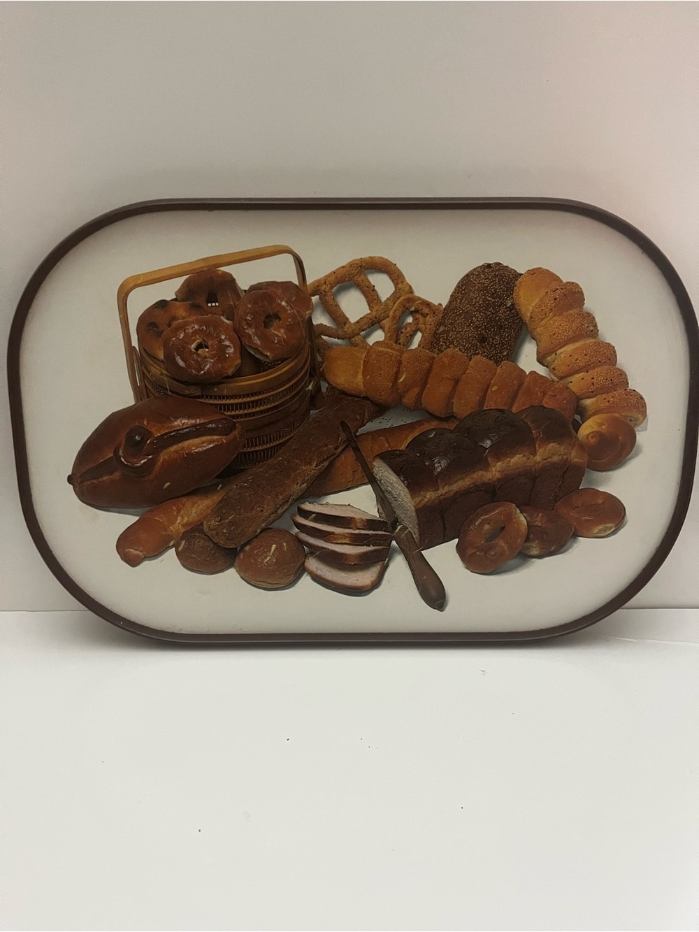 Vintage MCM Kitchen Decorative Bakery Tray in Brown